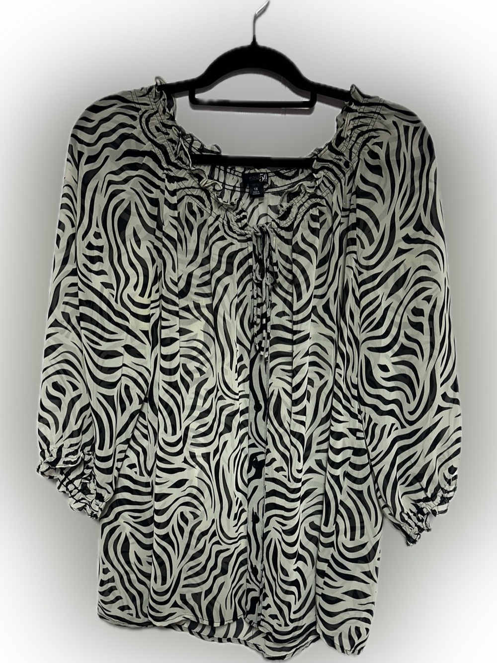 East 5th Black & White Zebra-Print Tie-Neck Blouse